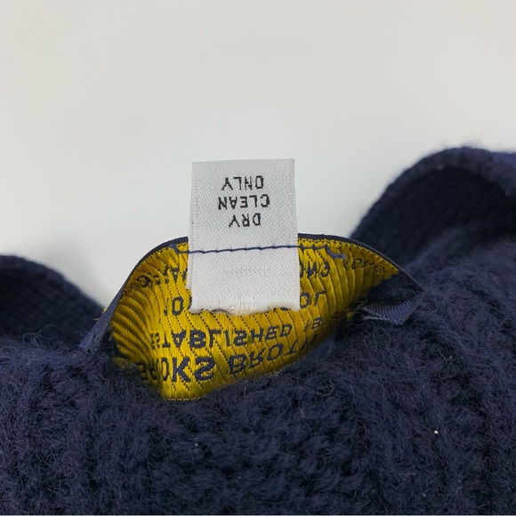 Vtg Brooks Brothers Wool Cardigan Blue Sz Medium Chunky Cable Knit Fisherman - Picture 9 of 10